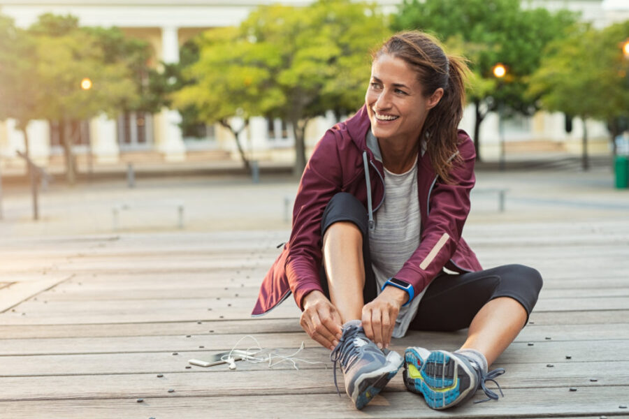A woman exercising after NAD+ therapy near Beckett Ridge.