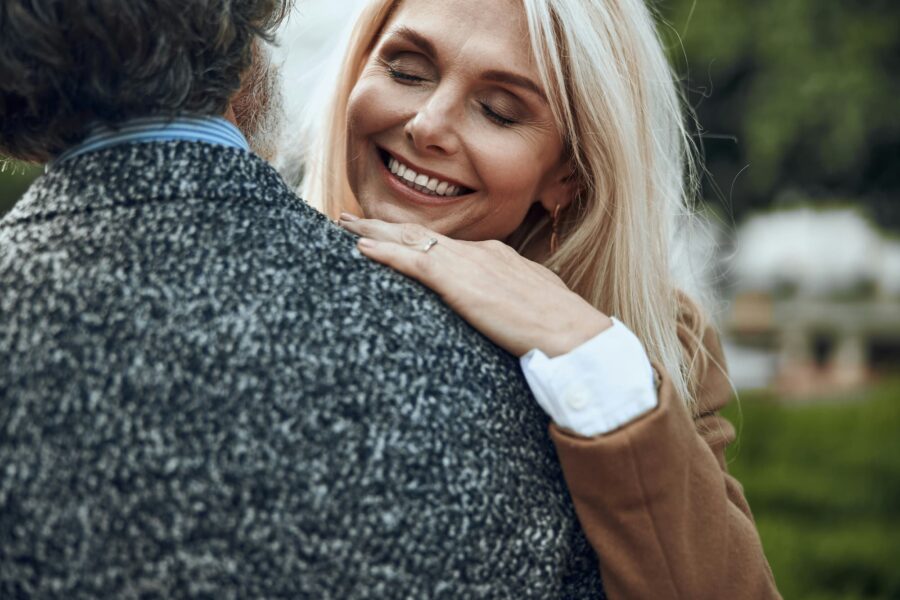 Older woman happily embraces her partner now that she's found a libido booster in Cincinnati